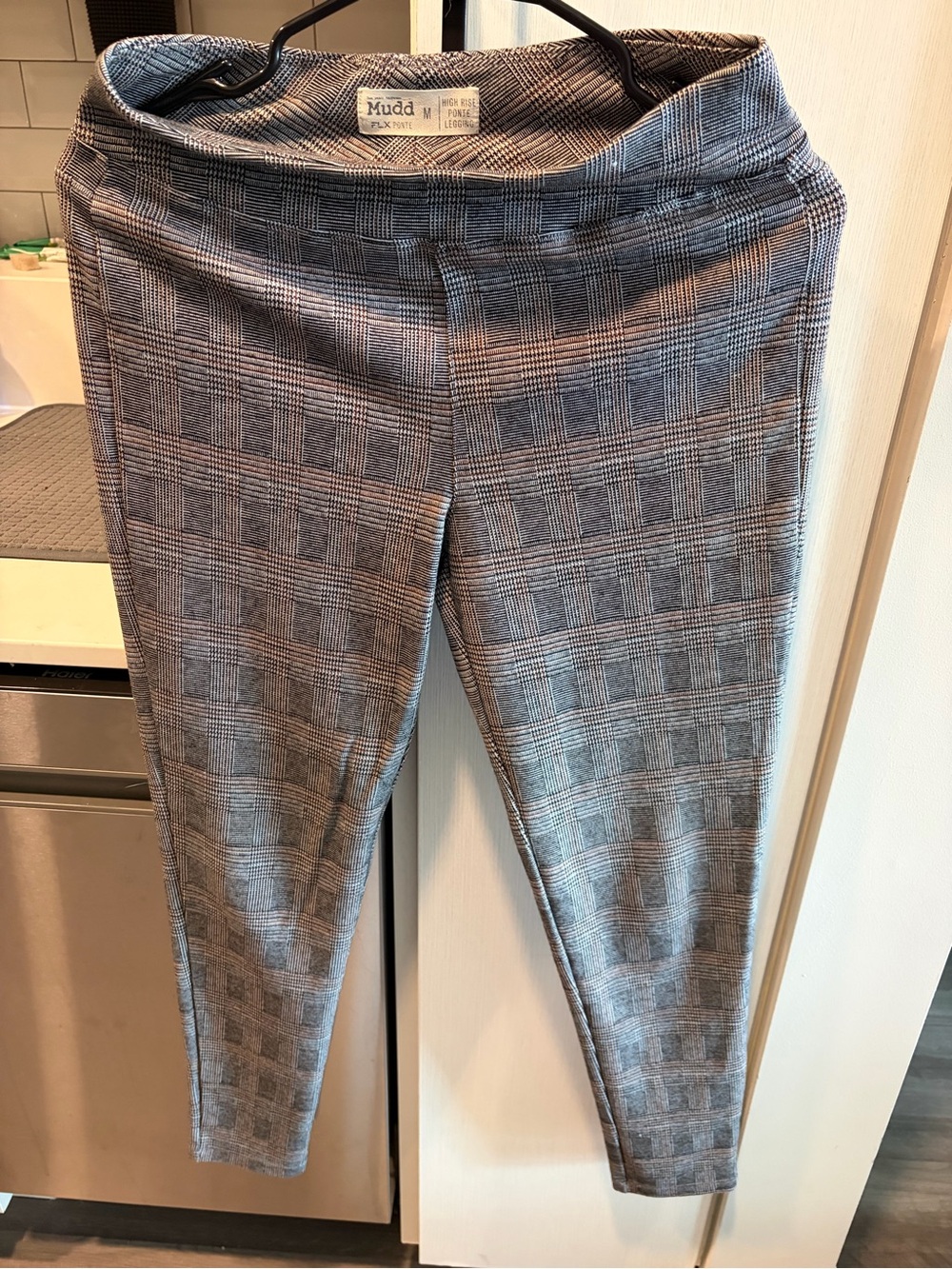 M Gray Plaid High Rise Ponte Leggings